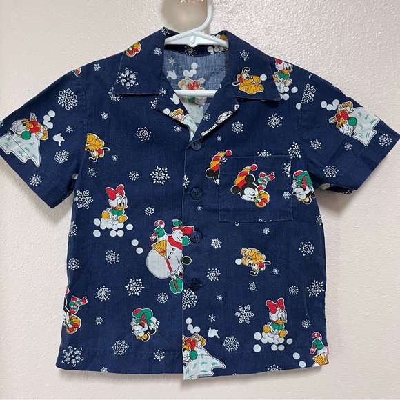 Handmade Vintage Boys Mickey Mouse And Friends Christmas Short Sleeve Shirt - Picture 1 of 7